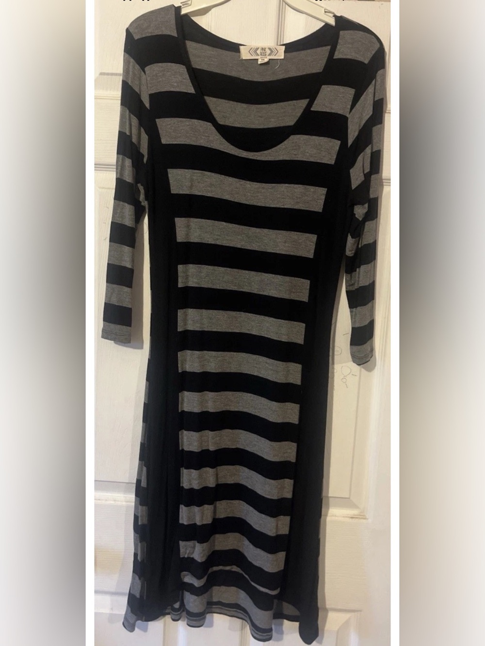 Pink Rose Petite Medium Black Gray Striped Swing Dress Grunge Soft Goth Punk